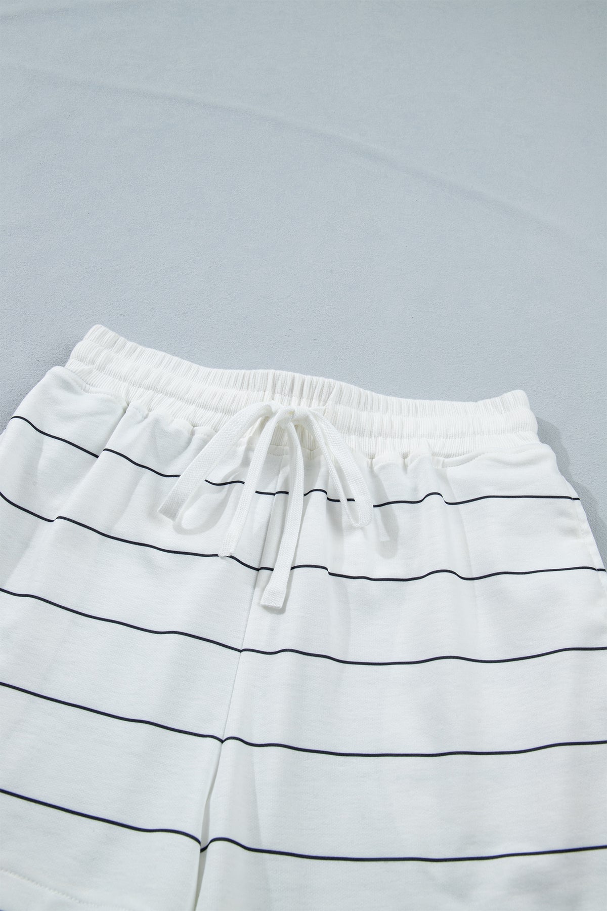 White Stripe Half Sleeve Tee Drawstring Shorts 2pcs Set