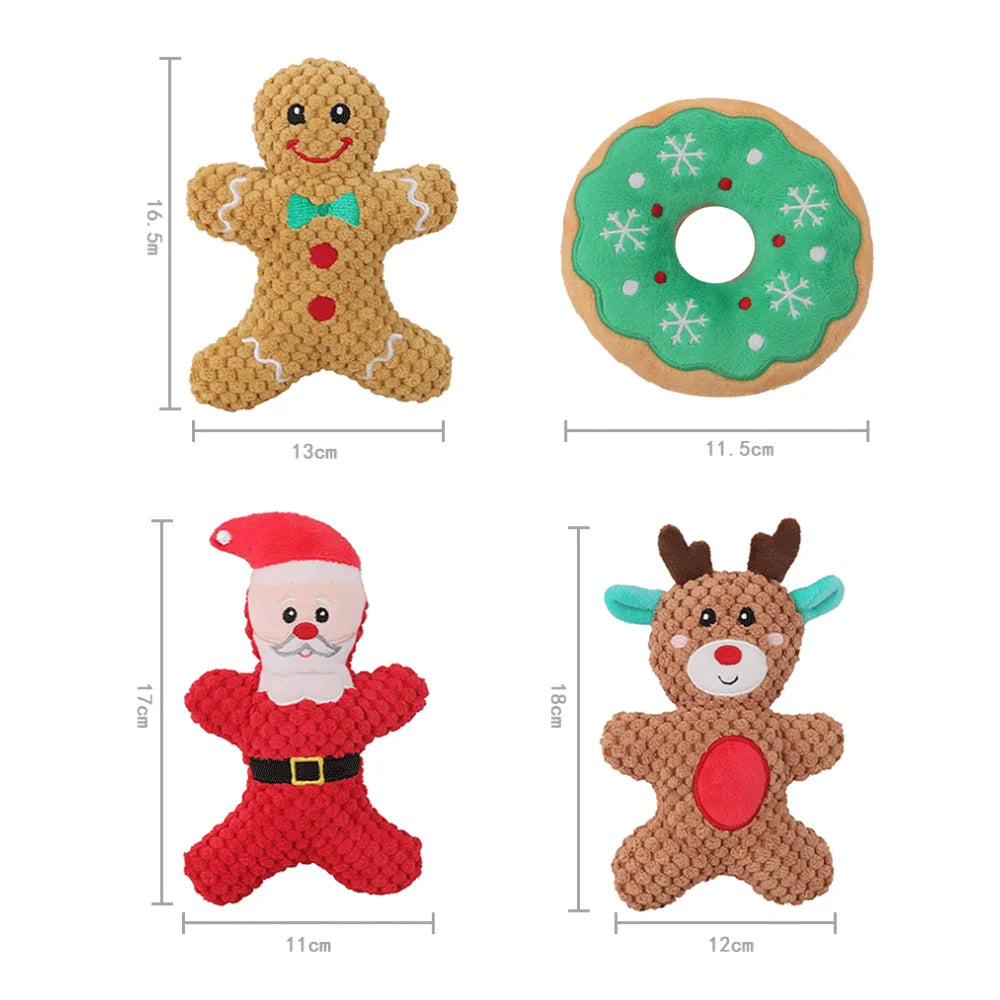 Xmas Pet Dog Plush Noise Chewing Toy Santa Elk Gingerbread Man Donut Cat Dog Christmas Series Cartoon Dog Toy Plush Squeak Toy