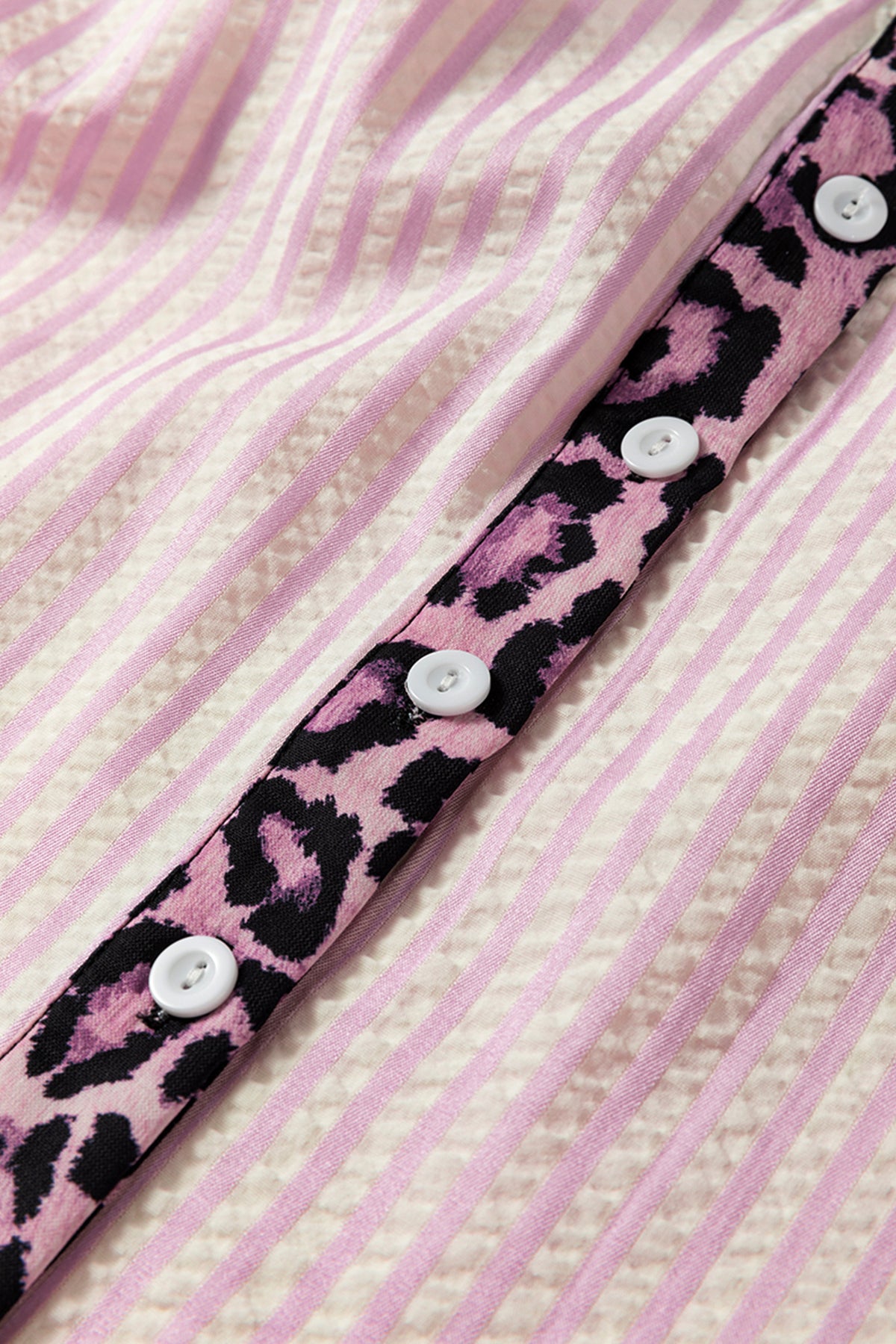 Pink Stripe Leopard Patchwork Long Sleeve Shirt
