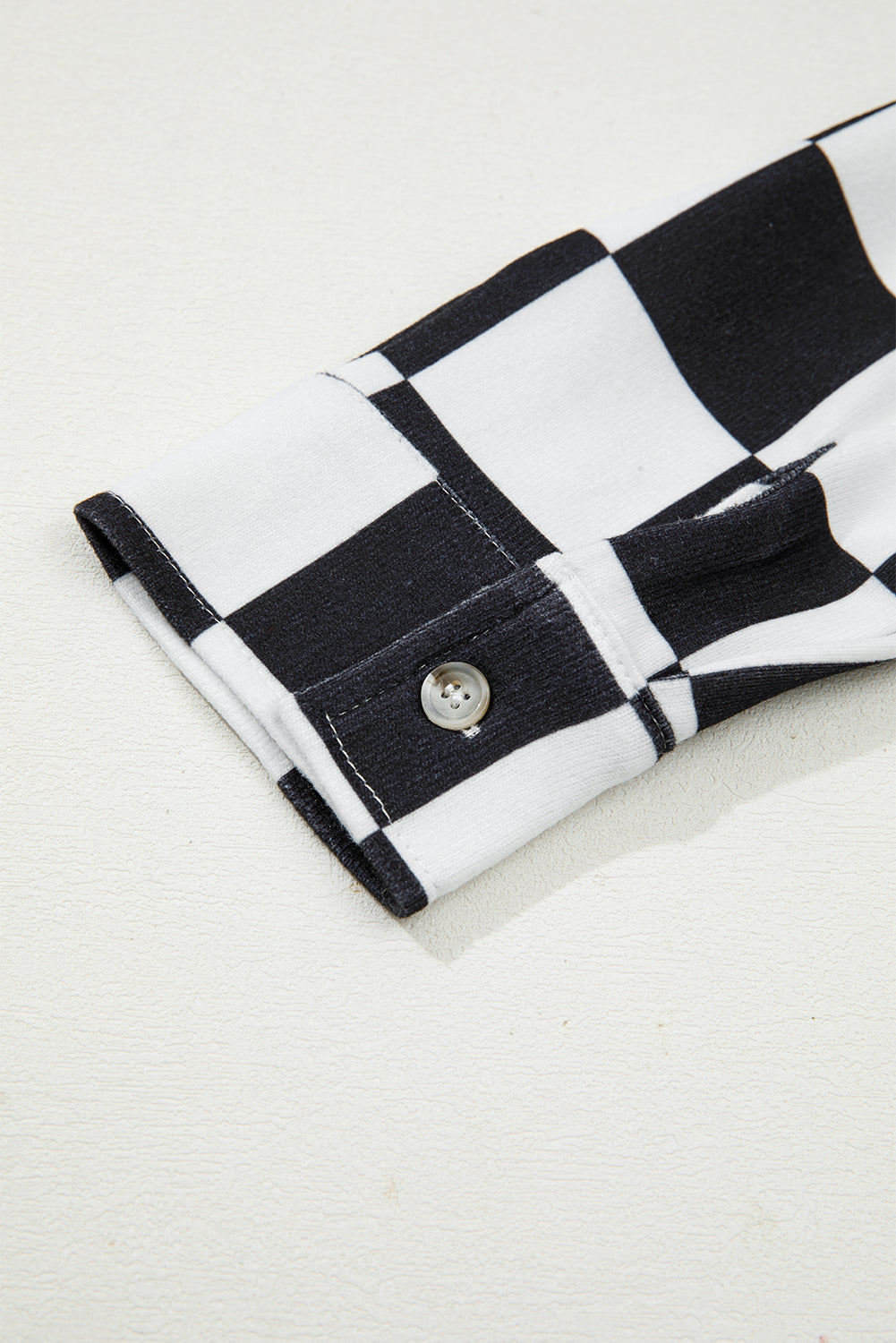 Black Checkerboard Flap Pocket Button Front Shacket