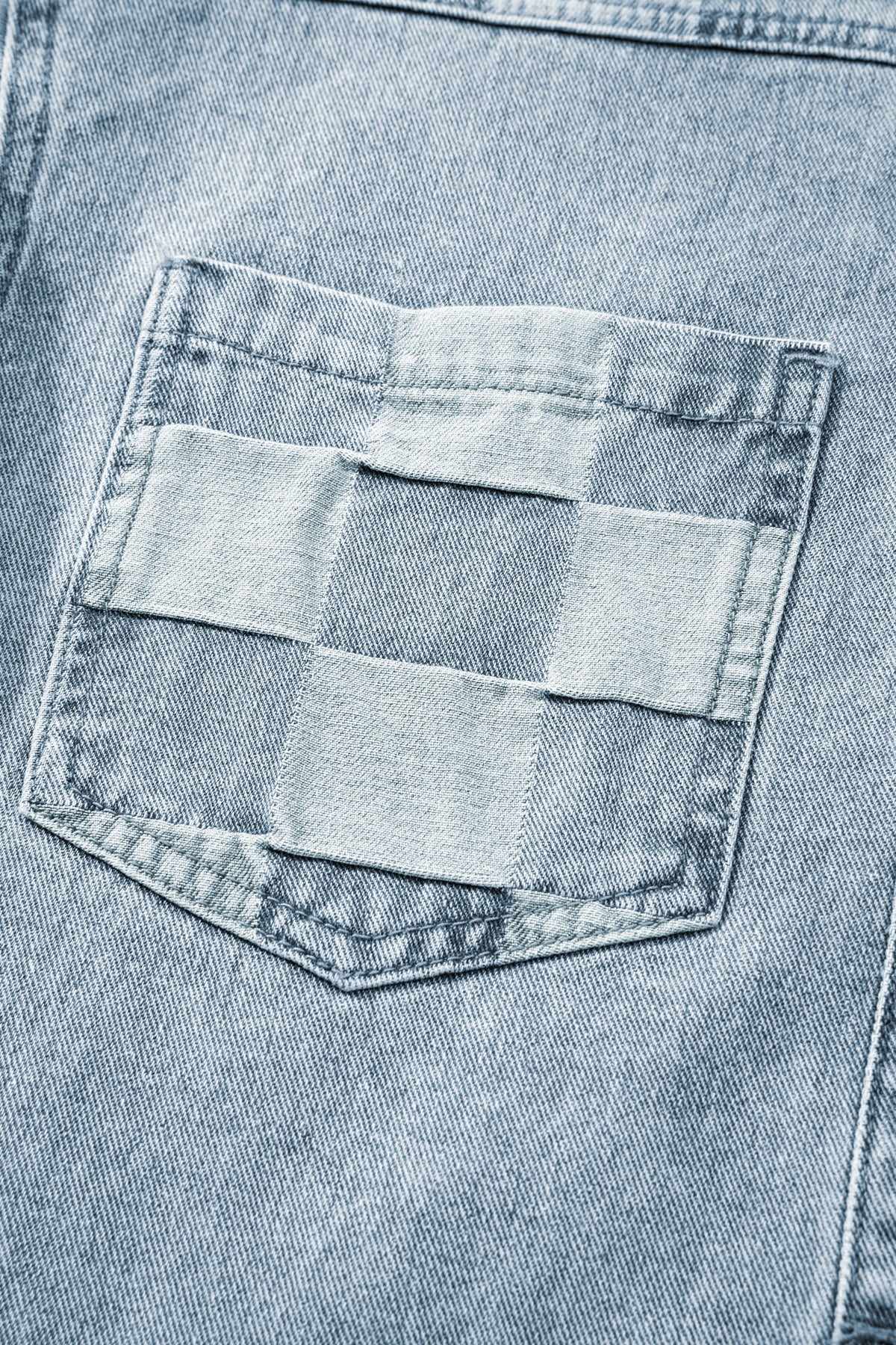 Beau Blue Denim Checkered Pattern Patchwork Womens Casual Jacket