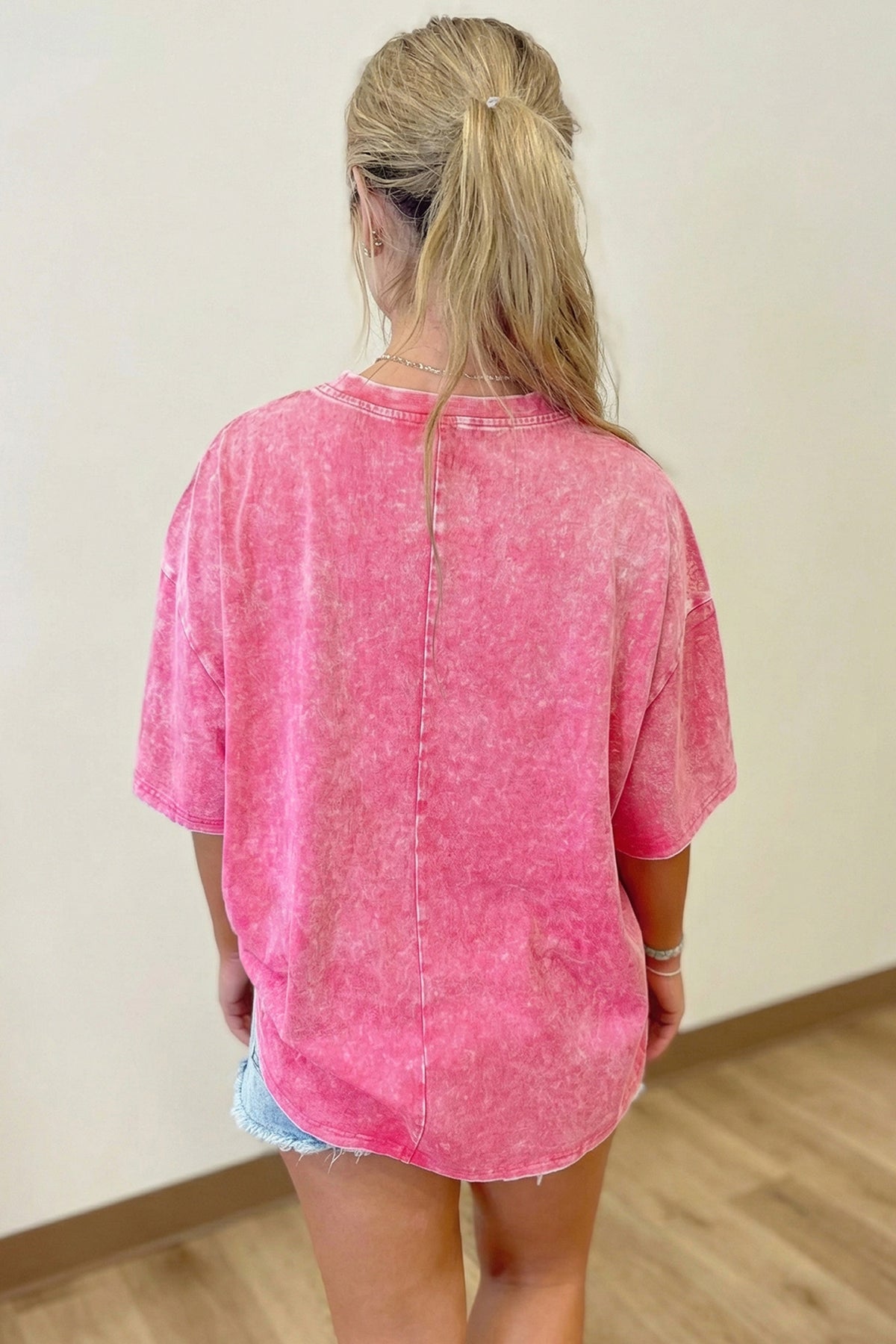 Sachet Pink Solid Color Cotton Mineral Washed Oversize Tee