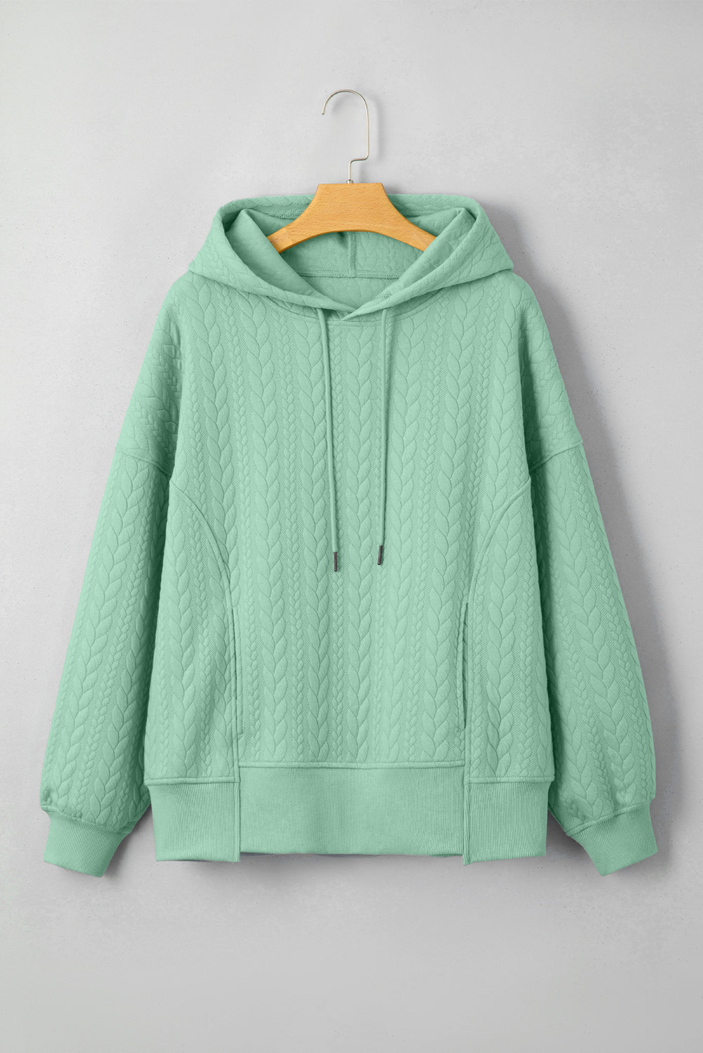 Moonlight Jade Cable Textured Baggy Solid Hoodie