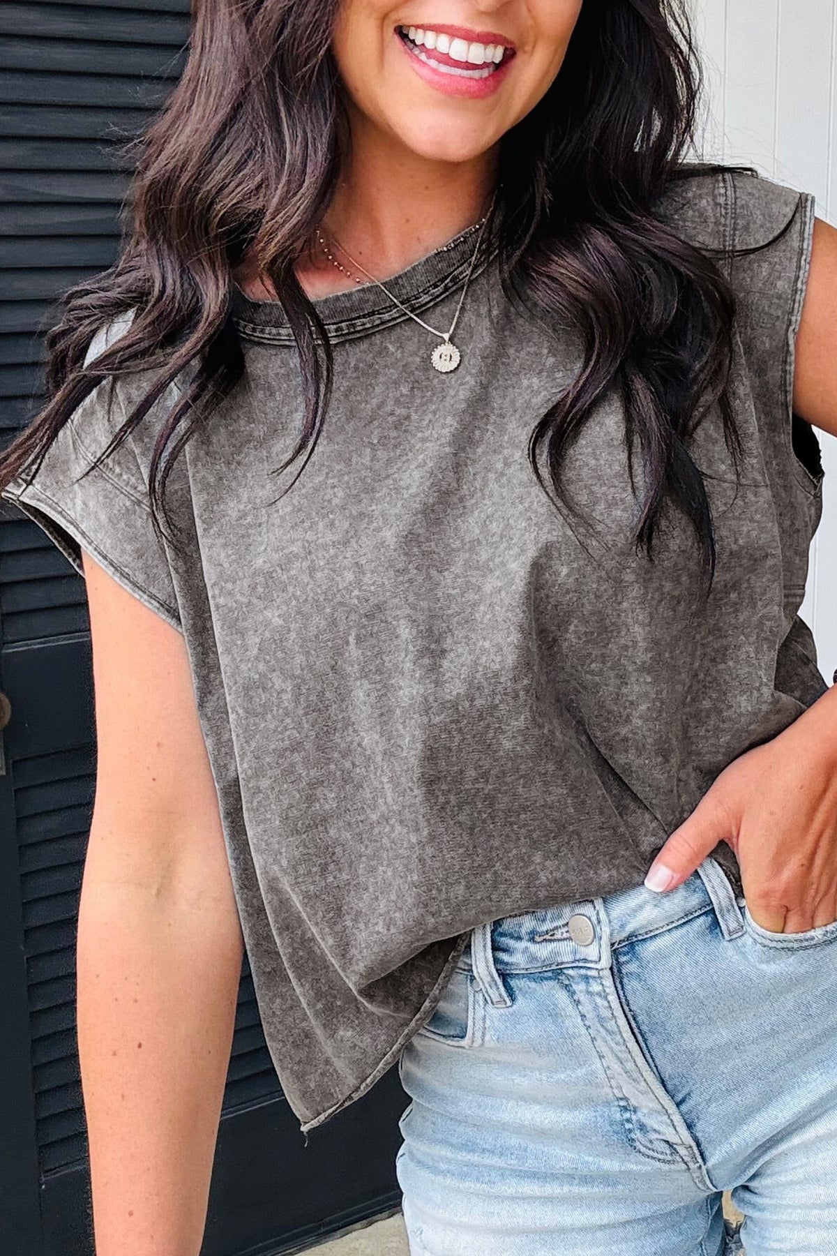 Medium Grey Mineral Wash Boxy Fit Cotton Tank Top