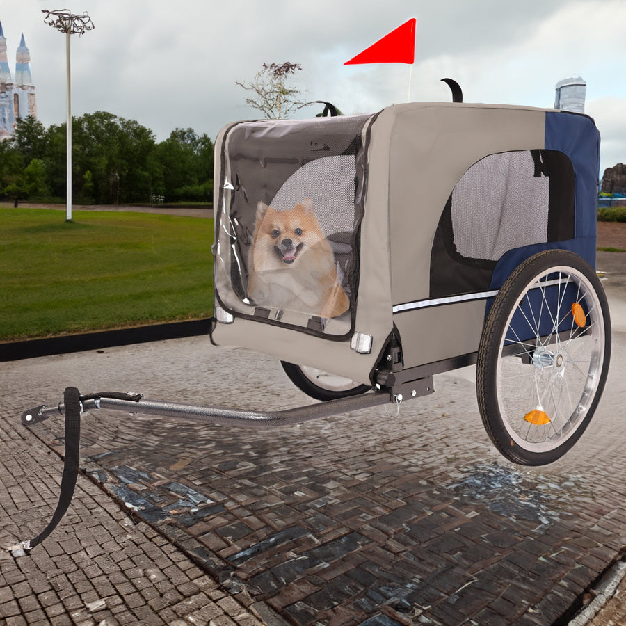 Tangkula Dog Bike Trailer Breathable Mesh Dog Cart with 3 Entrances Safety Flag 8 Reflectors