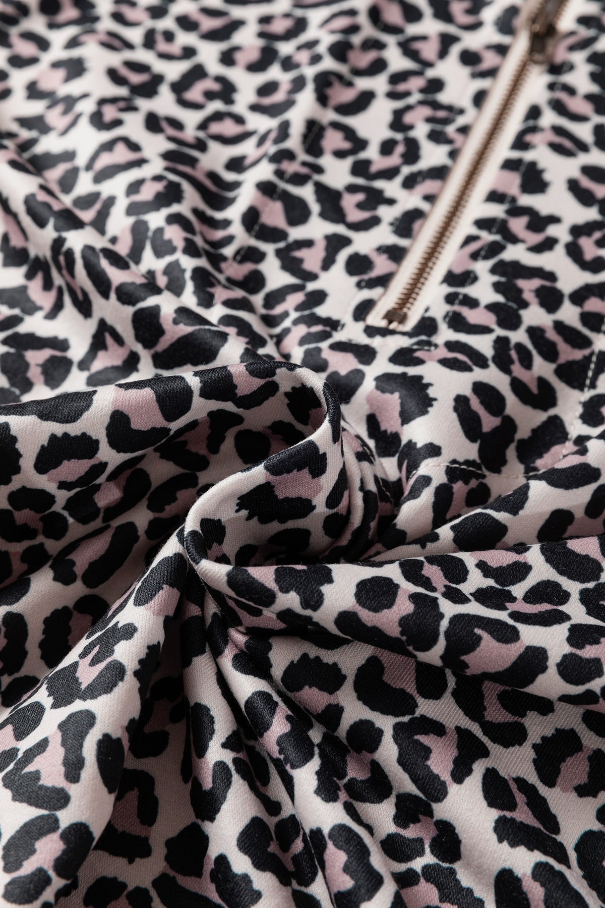 Khaki Leopard Print Half Zip up Blouse
