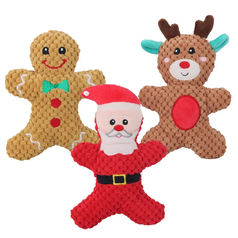 Xmas Pet Dog Plush Noise Chewing Toy Santa Elk Gingerbread Man Donut Cat Dog Christmas Series Cartoon Dog Toy Plush Squeak Toy