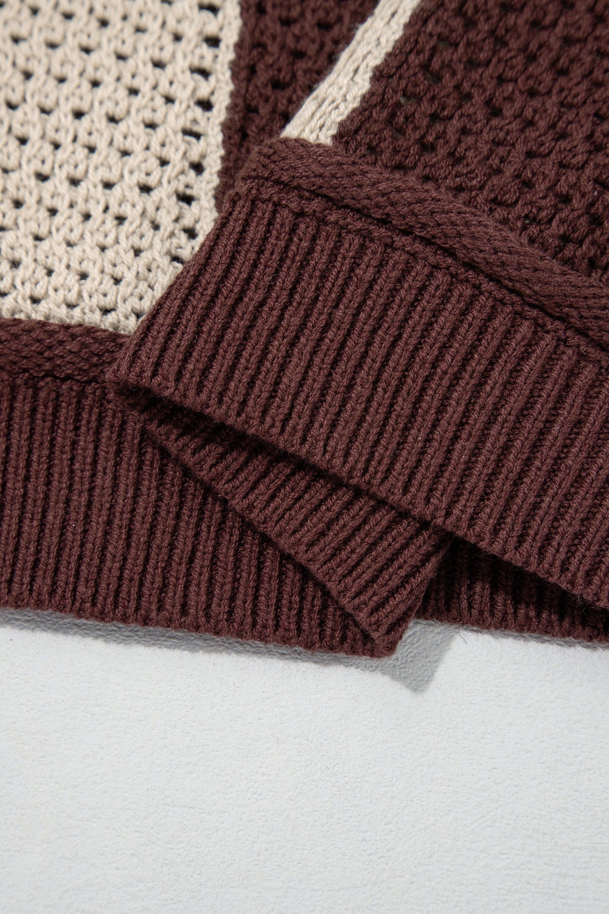 Brown Checkered Pattern Knit Loose Pullover Sweater