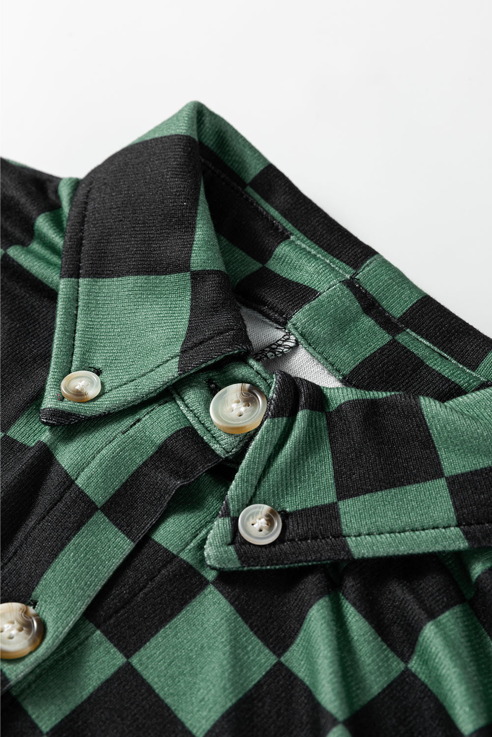 Green Checkerboard Flap Pocket Button Front Shacket