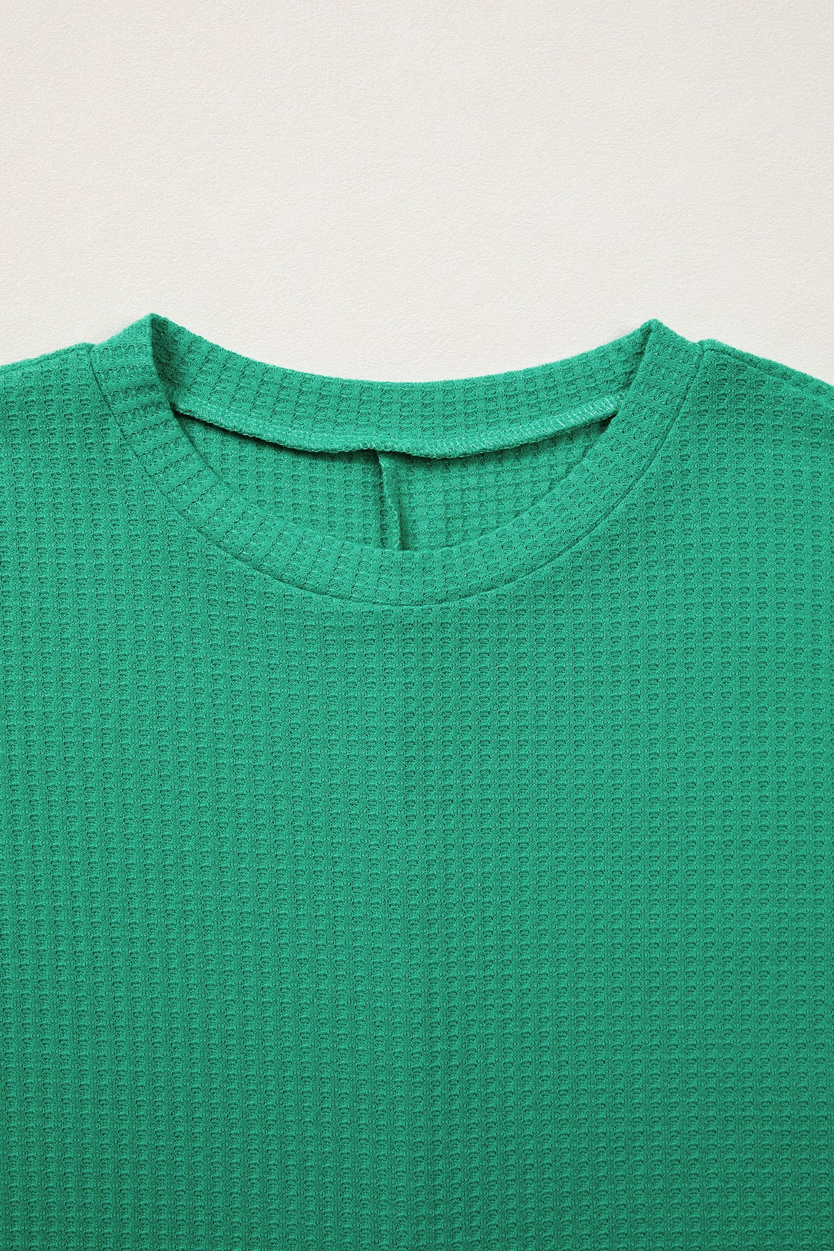 Sea Green Waffle Textured Knit Dolman Short Sleeve Loose Top