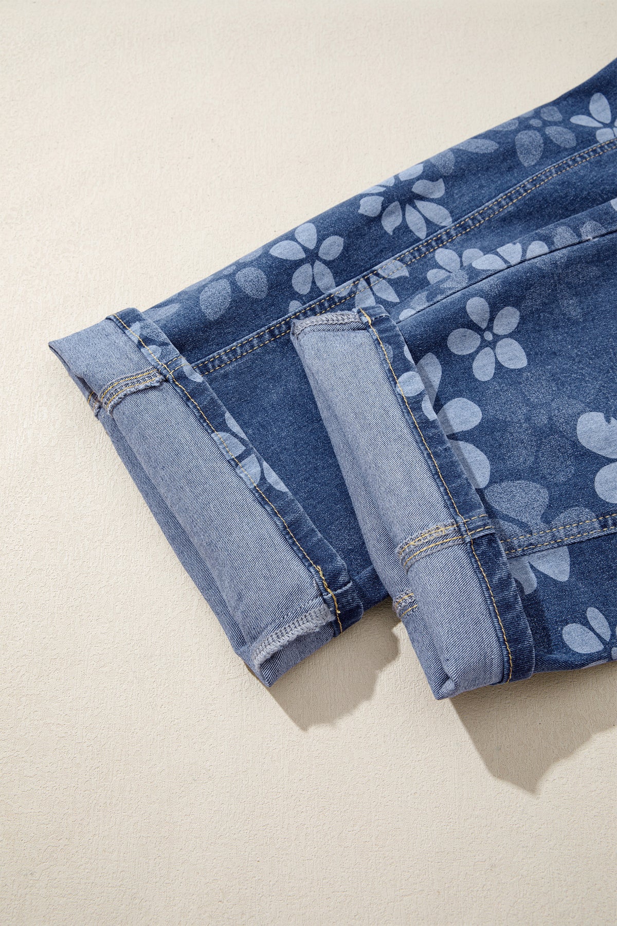 Blue Floral Print Ankle Length Casual Pocket Jeans