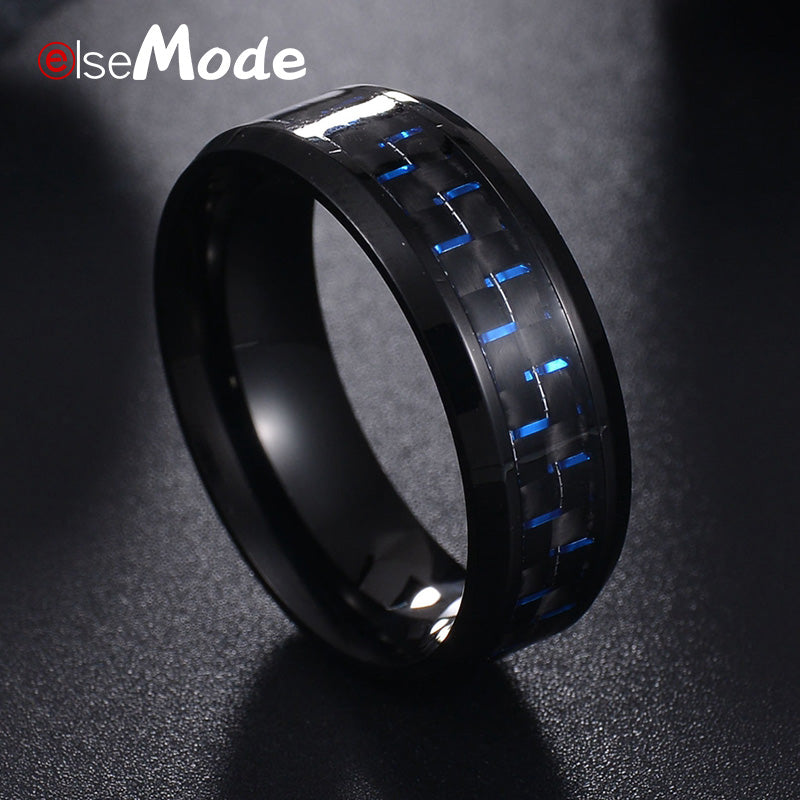 Titanium Steel Black Carbon Fiber Mens Cool Rings Red Blue Ring Anel Masculino Jewelry