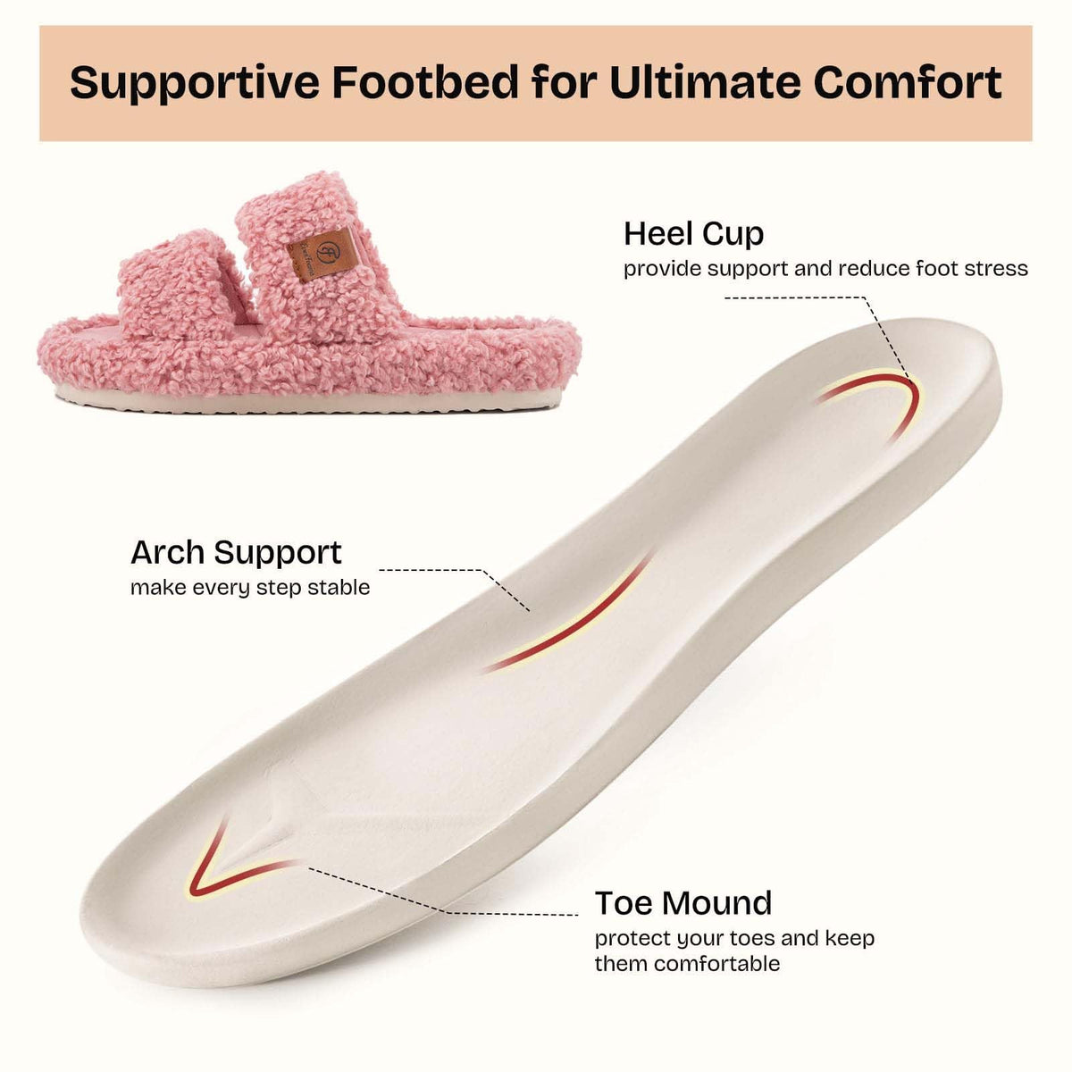 EverFoams Fuzzy Open-toe Slippers Memory Foam Indoor House Shoes