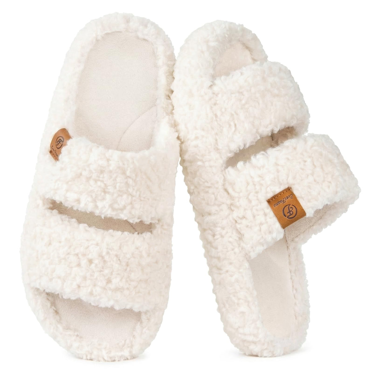 EverFoams Fuzzy Open-toe Slippers Memory Foam Indoor House Shoes