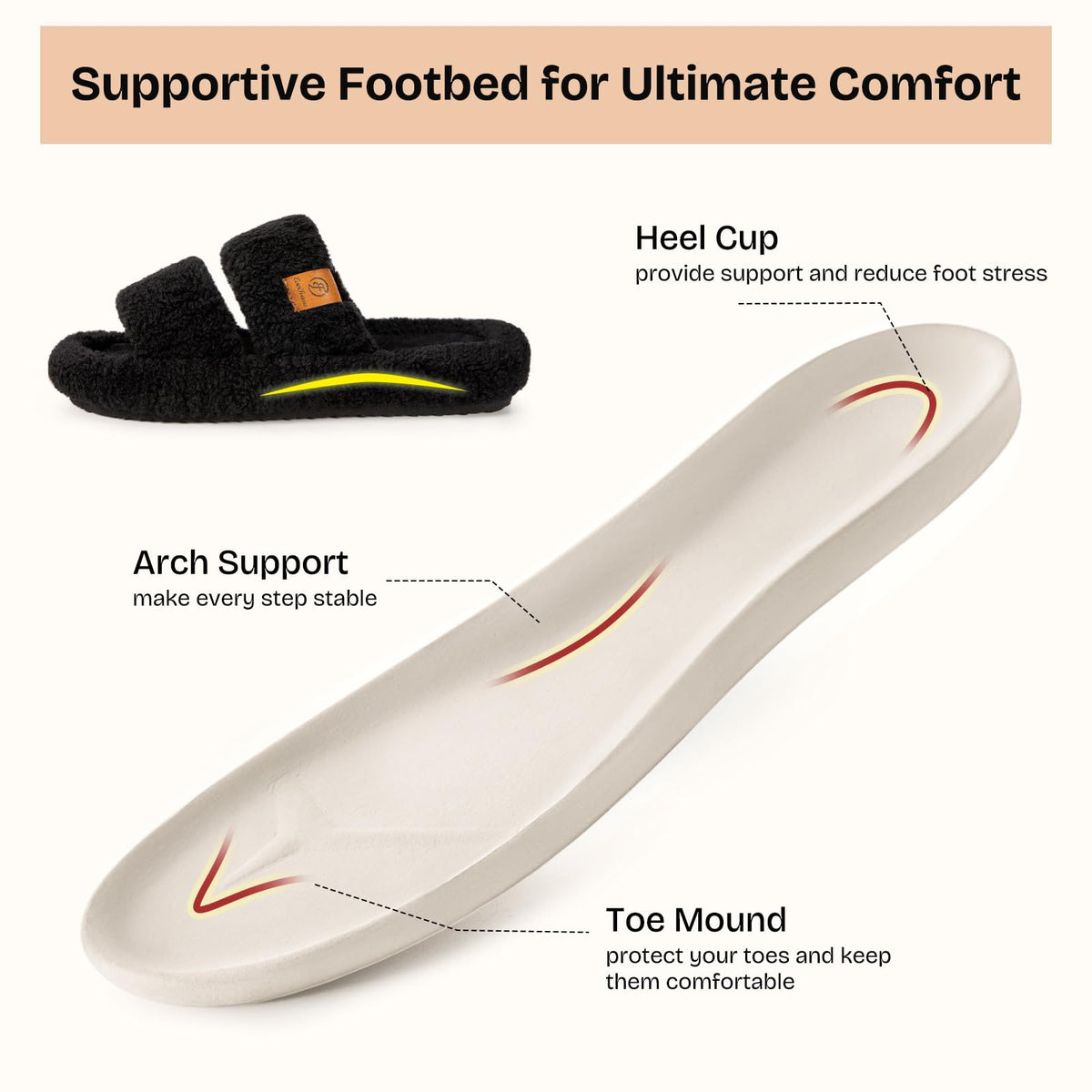 EverFoams Fuzzy Open-toe Slippers Memory Foam Indoor House Shoes