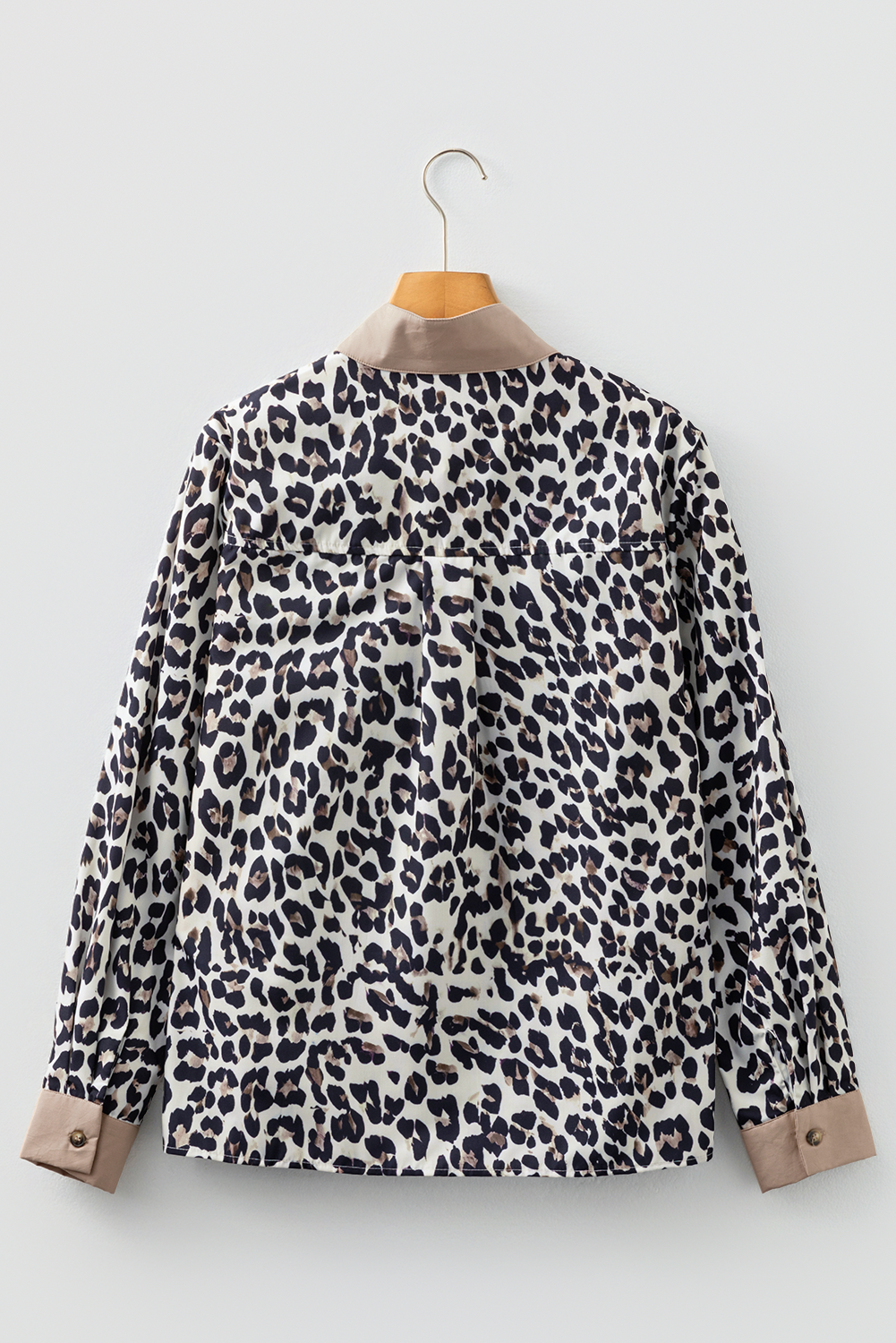 Multicolour Leopard Print Contrast Patchwork Cuffs Button Collared Top