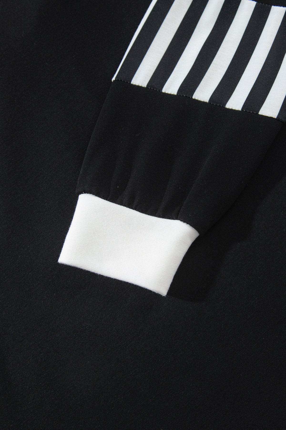 Black Striped Color Block Pullover Top Drawstring Shorts Set
