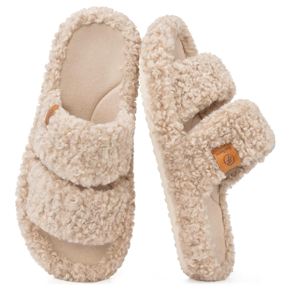 EverFoams Fuzzy Open-toe Slippers Memory Foam Indoor House Shoes