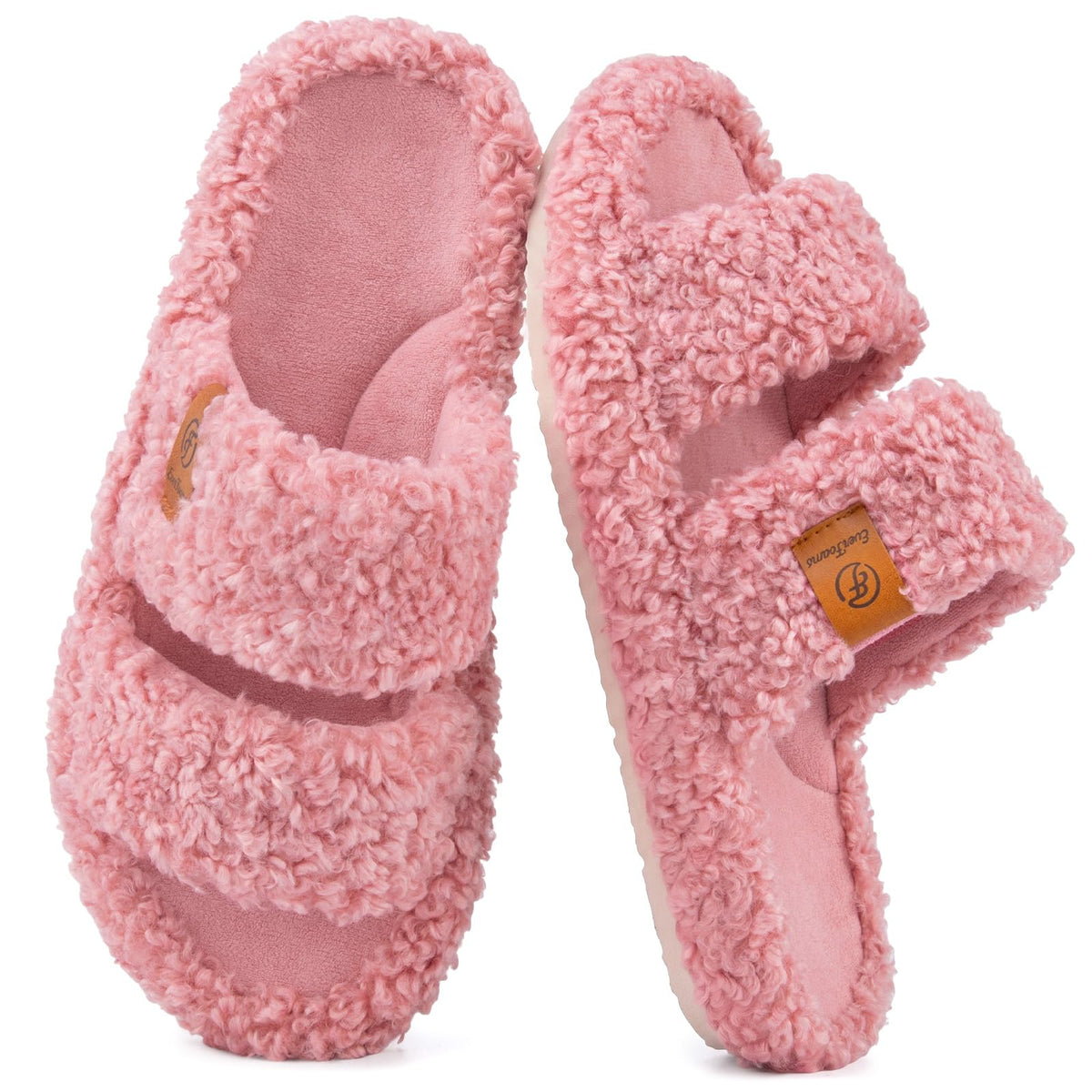EverFoams Fuzzy Open-toe Slippers Memory Foam Indoor House Shoes