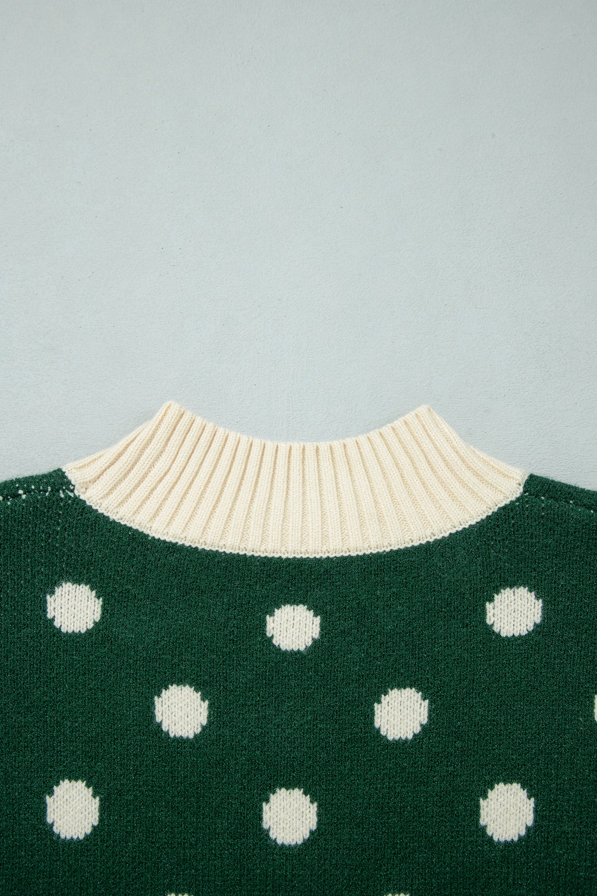Green Polka Dot Pattern Ribbed Colorblock Trim Split Tunic Sweater