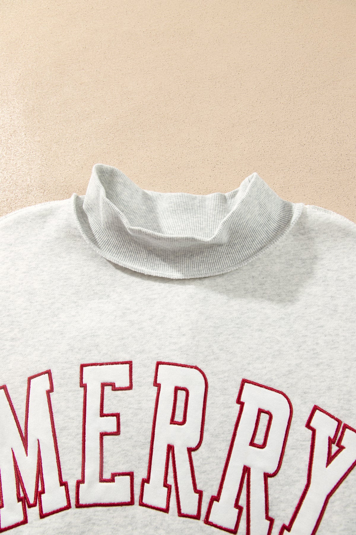 Gray MERRY Embroidered Letter High Neck Tunic Pullover Sweatshirt