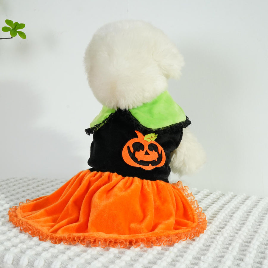 Halloween Pumpkin Collar Dress for Small and Medium DogsPet Dog Clothing