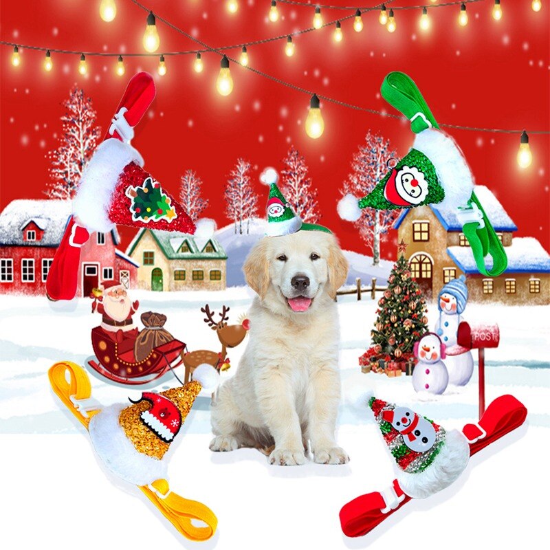 Pet Cat Dog Caps Cone Hat With Adjustable Strap Dog Christmas Headpiece Costume Cap Party Supplies