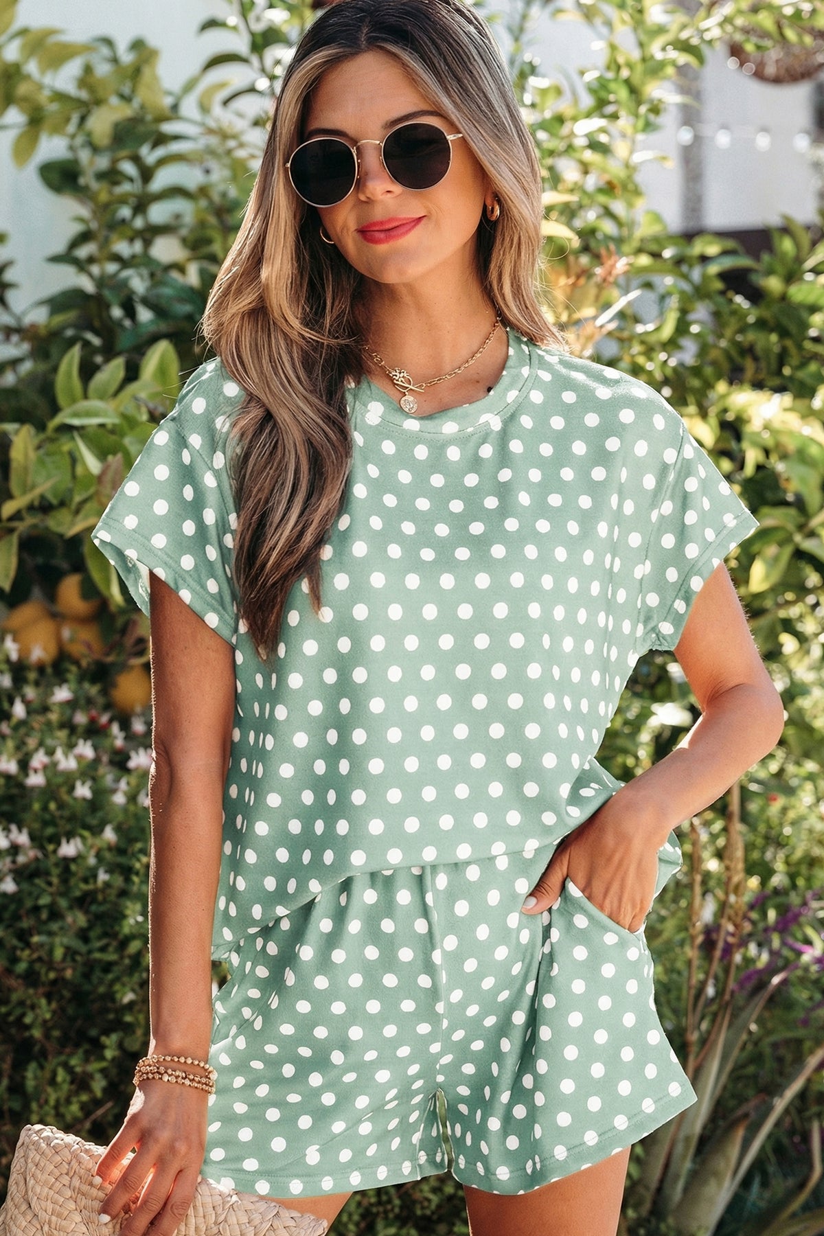 Green Polka Dot Print Short Set