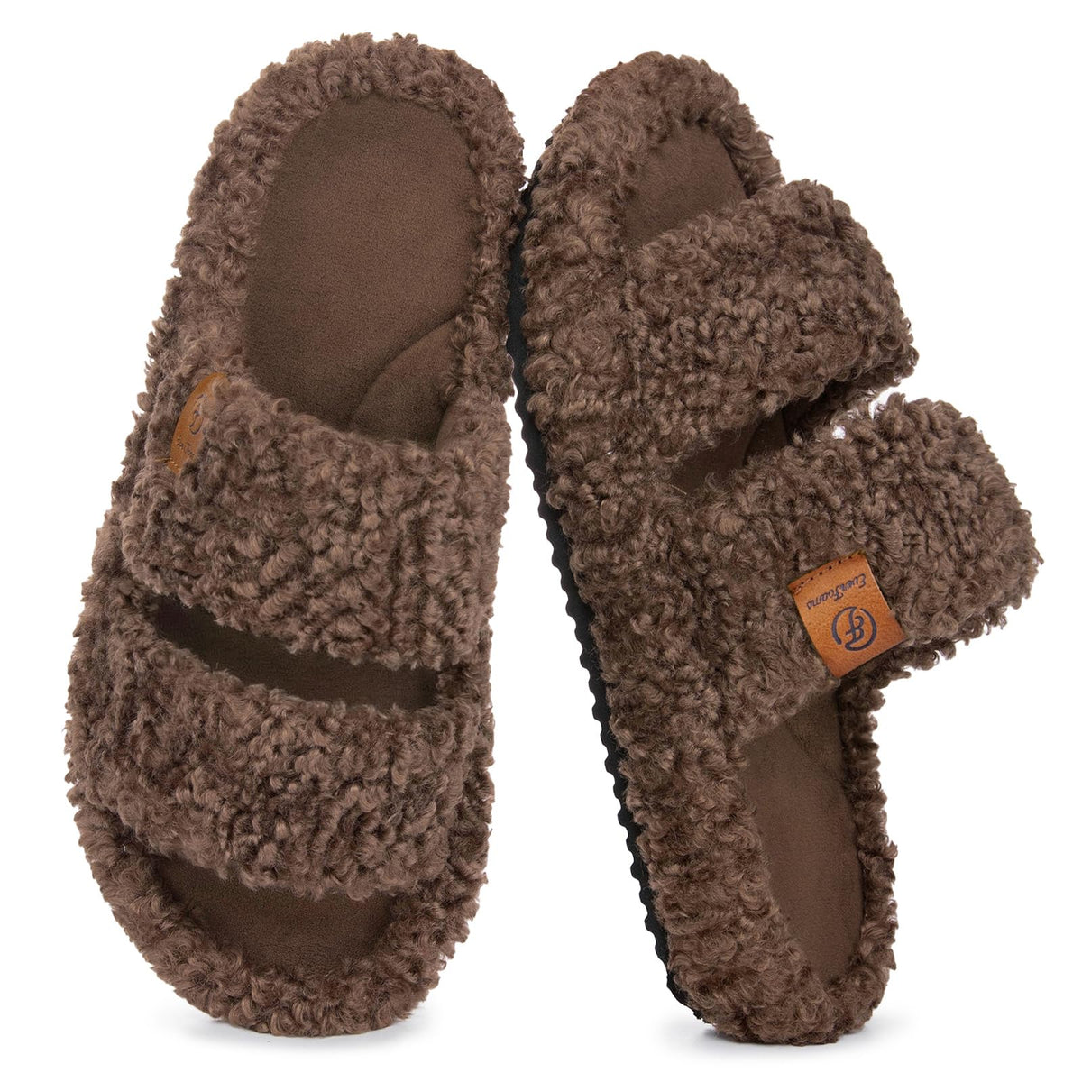 EverFoams Fuzzy Open-toe Slippers Memory Foam Indoor House Shoes