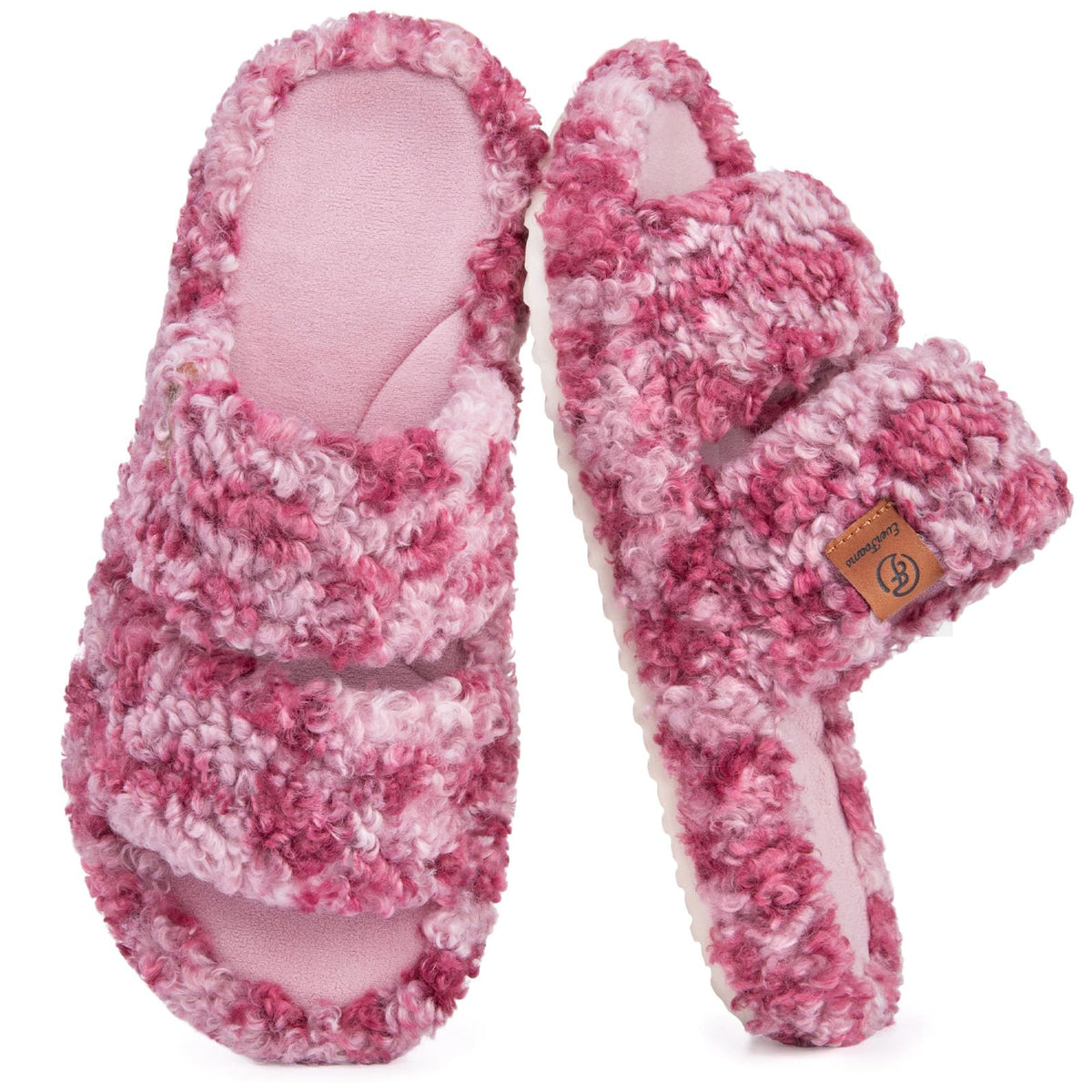 EverFoams Fuzzy Open-toe Slippers Memory Foam Indoor House Shoes