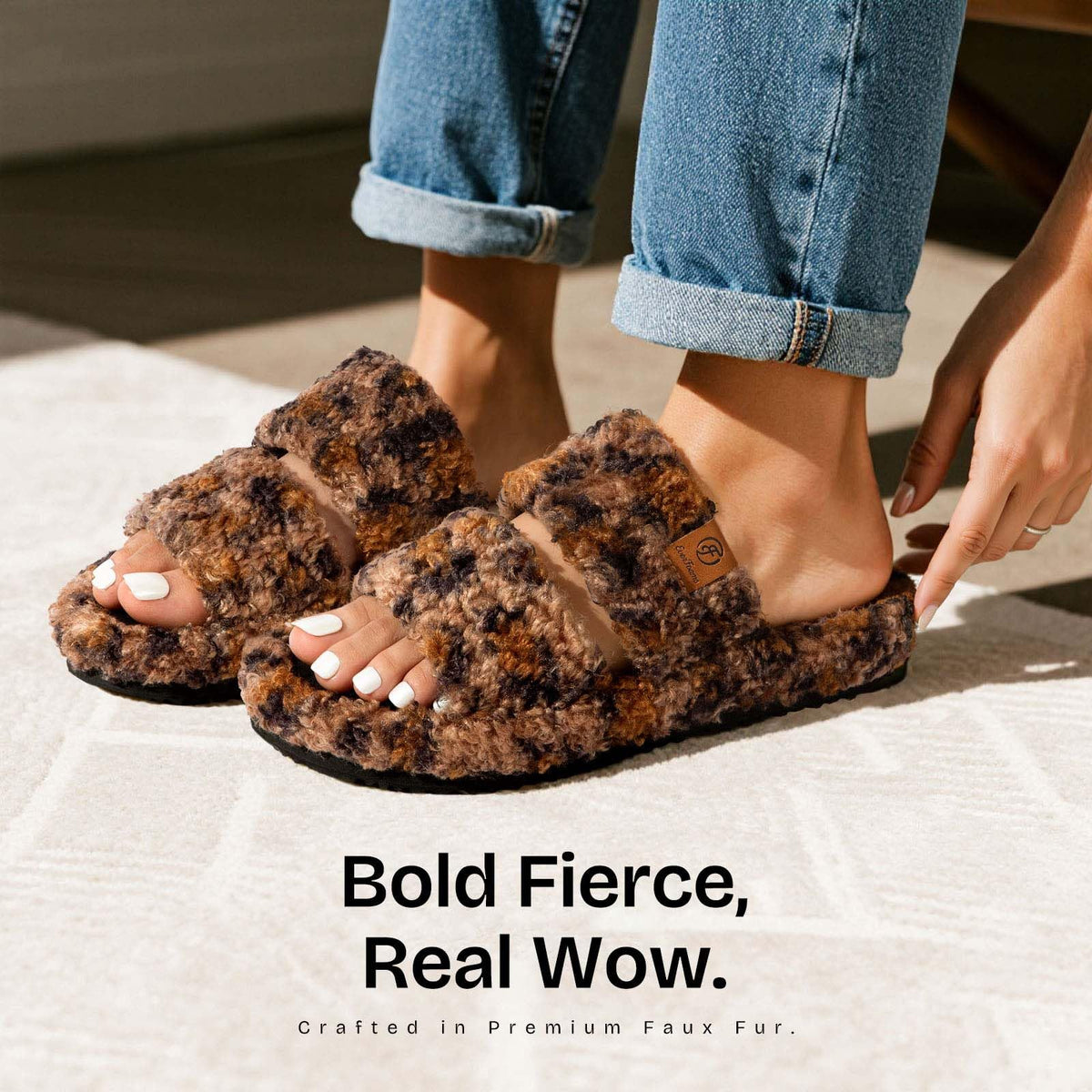 EverFoams Fuzzy Open-toe Slippers Memory Foam Indoor House Shoes