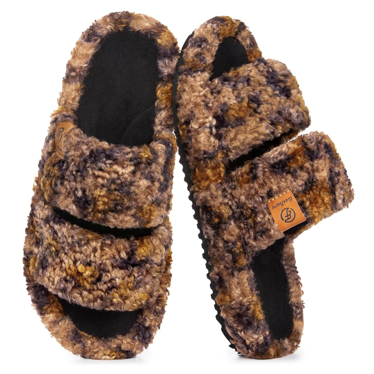 EverFoams Fuzzy Open-toe Slippers Memory Foam Indoor House Shoes