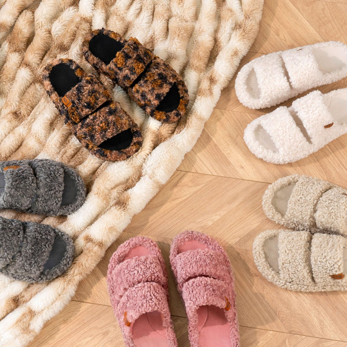 EverFoams Fuzzy Open-toe Slippers Memory Foam Indoor House Shoes