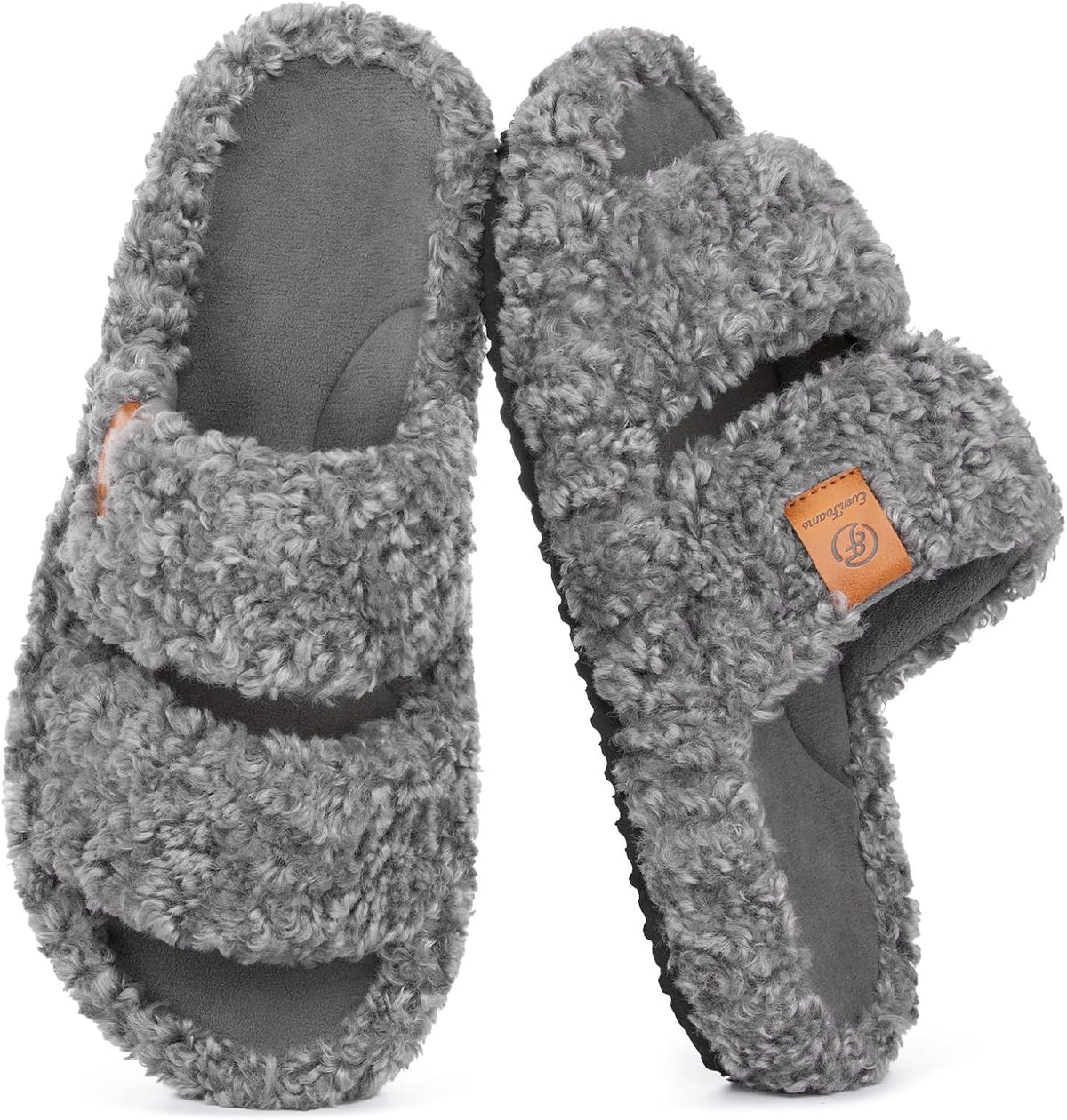 EverFoams Fuzzy Open-toe Slippers Memory Foam Indoor House Shoes