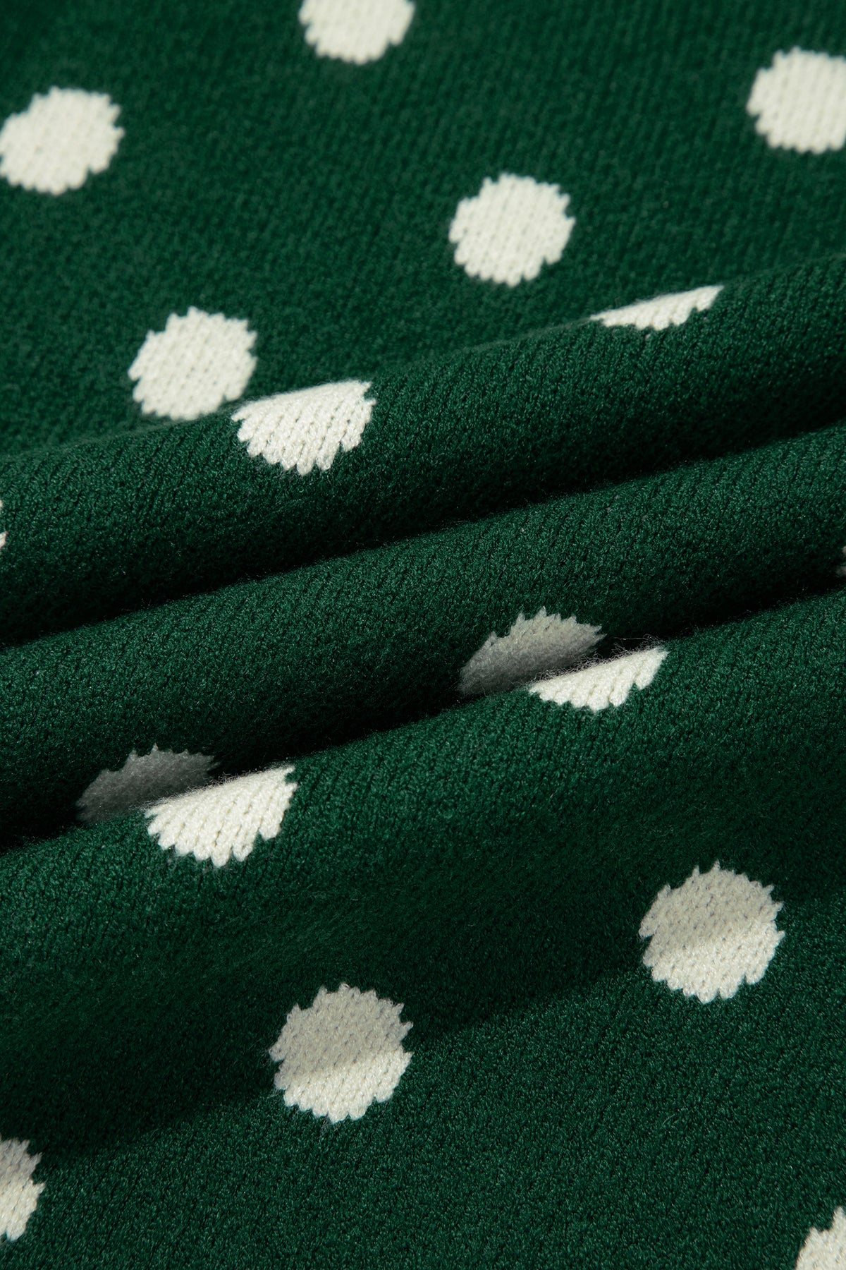 Green Polka Dot Pattern Ribbed Colorblock Trim Split Tunic Sweater