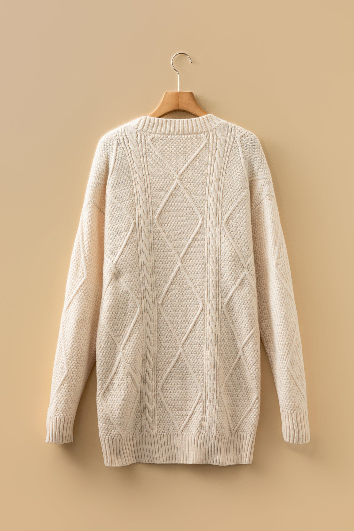 Oatmeal Cable Knit Drop Shoulder Loose Fit Sweater Dress