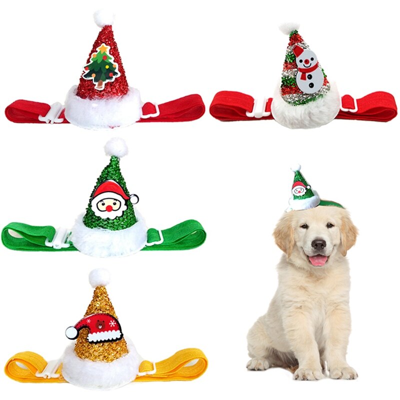 Pet Cat Dog Caps Cone Hat With Adjustable Strap Dog Christmas Headpiece Costume Cap Party Supplies
