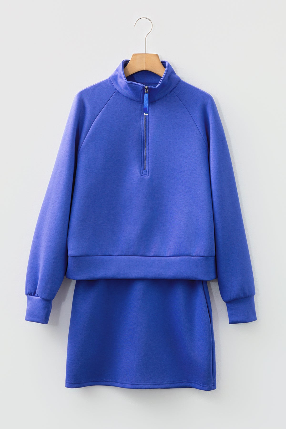 Dark Blue Half Zip Sporty Pullover Mini Skort 2pcs Outfit