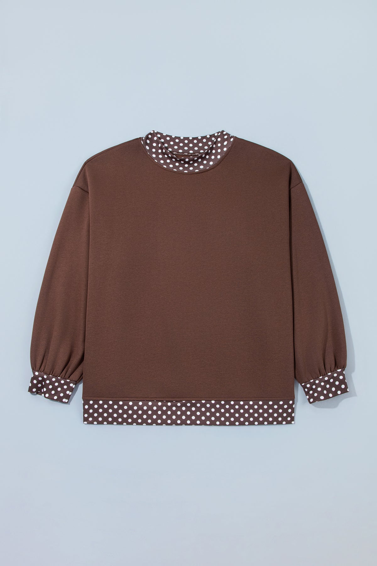 Brown Polka Dot Patchwork Round Neck Plus Size Sweatshirt