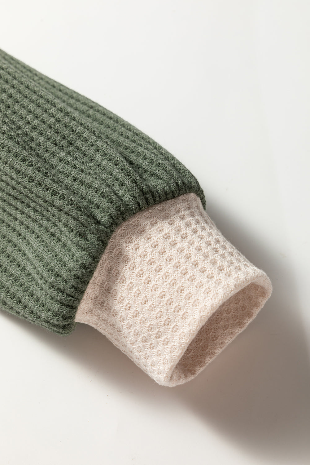 Mist Green Waffle Color Block Raglan Sleeve Top