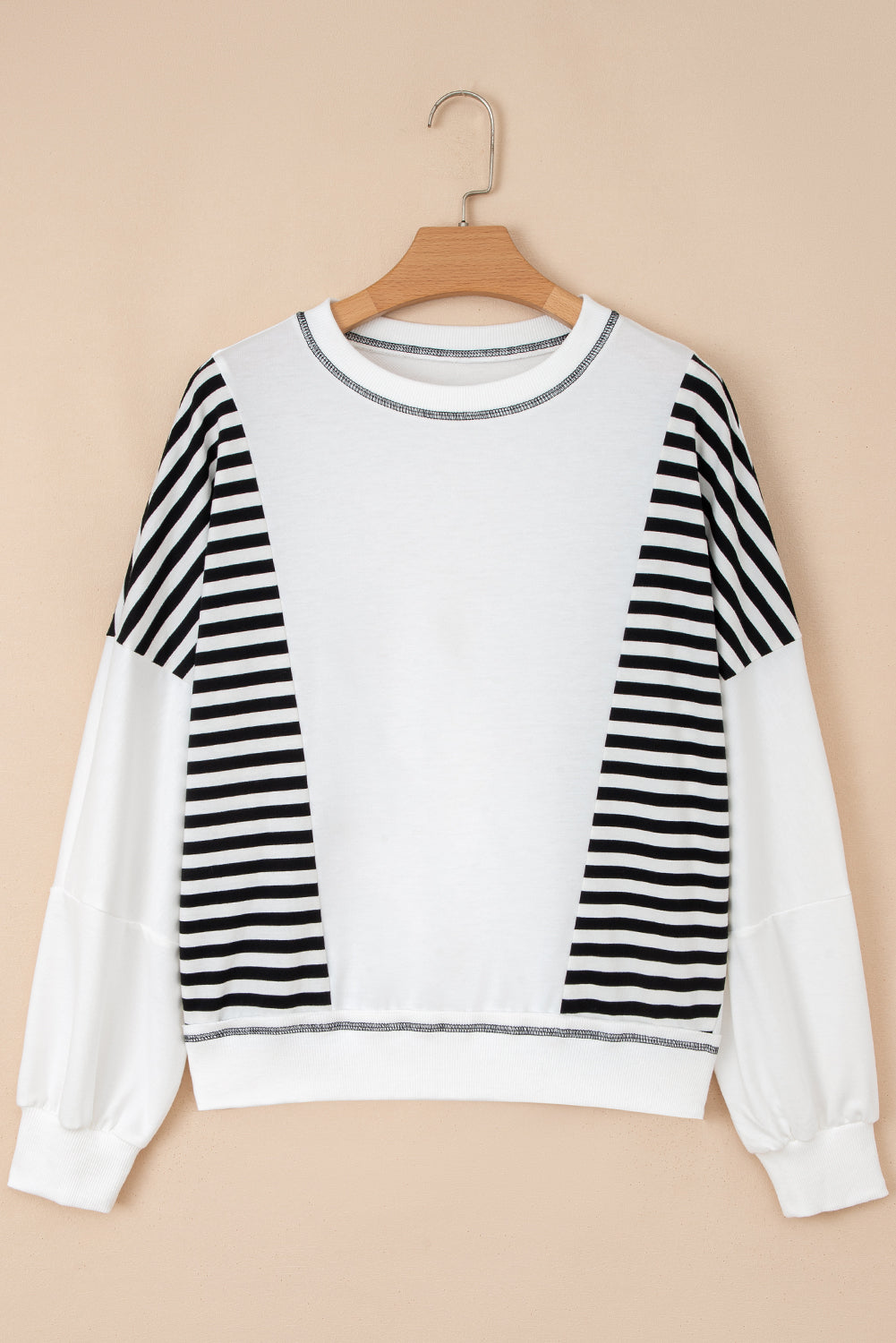 White Stripe Colorblock Patchwork Contrast Stitching Oversize Sweatshirt