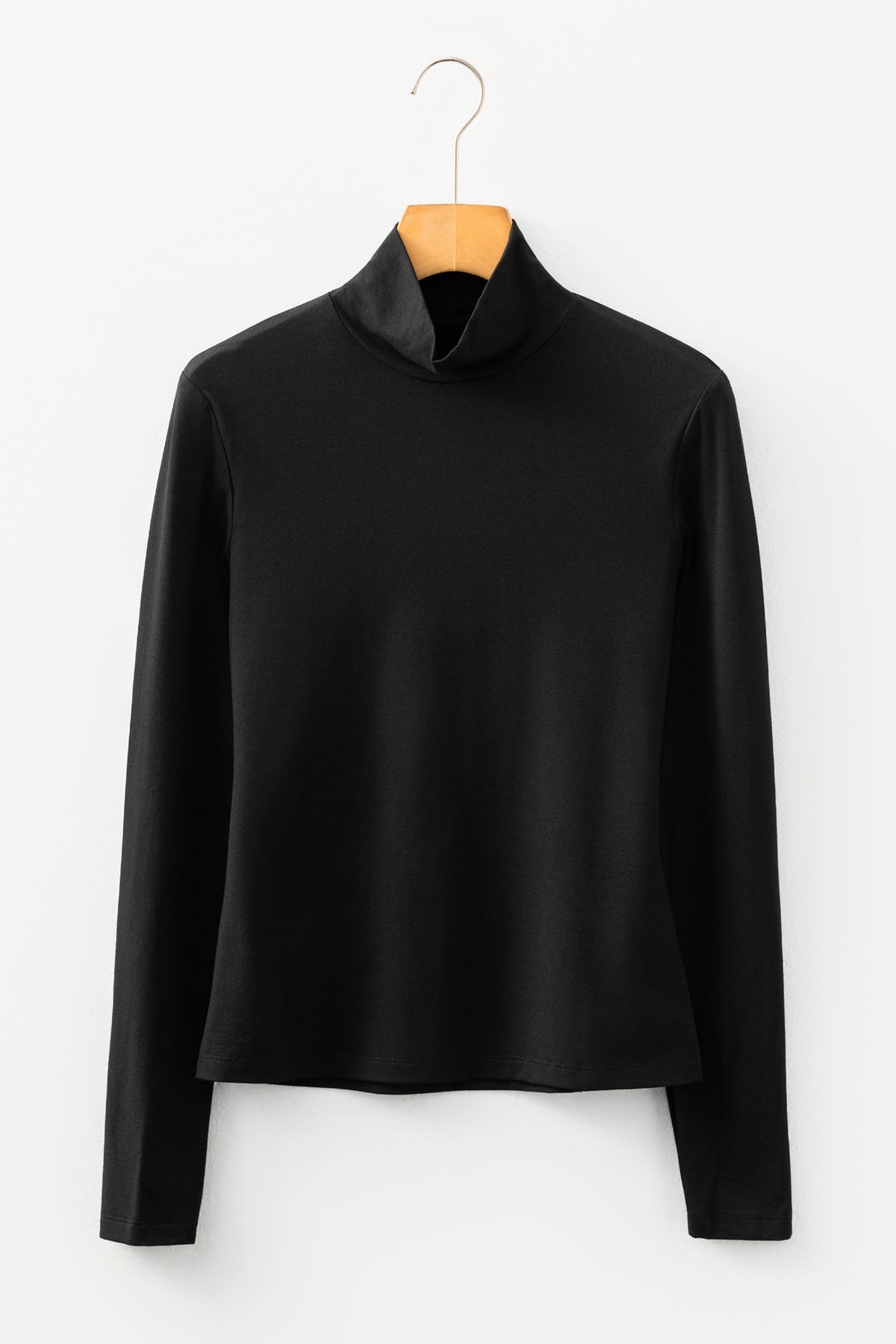 Black Slim Fit High Neck Long Sleeve Basic Top