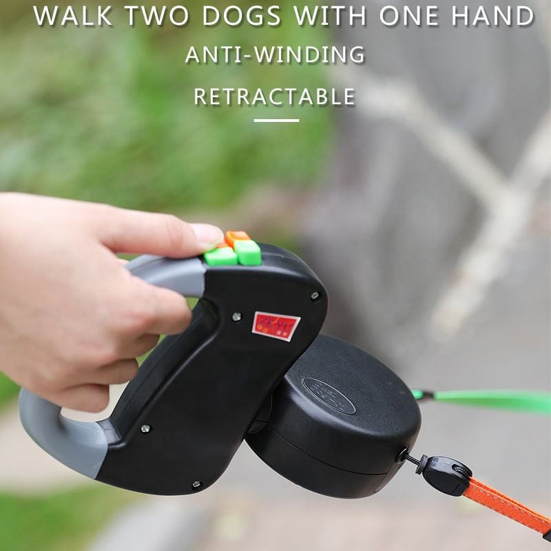 Double-Headed Traction Rope Double Dog Chain Two Anti-Winding Dog Rope Dog Traction Rope Automatic Retractable Small Dog