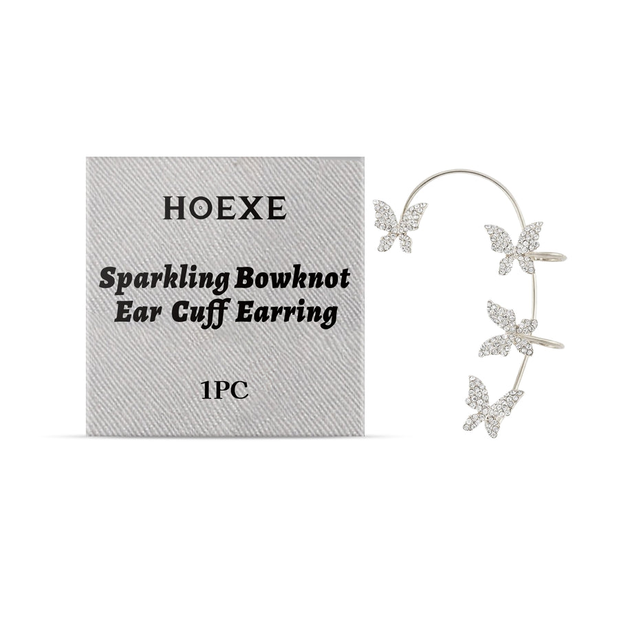 Hoexe Shiny Bow Ear Clip Diamond-Encrusting Butterfly Niche Ear Clip Fashion Everything Temperament No Piercing Ear Clip