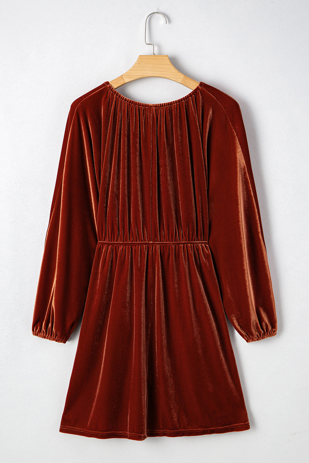 Clay Elastic V Neck Puff Sleeve Short Velvet Dress