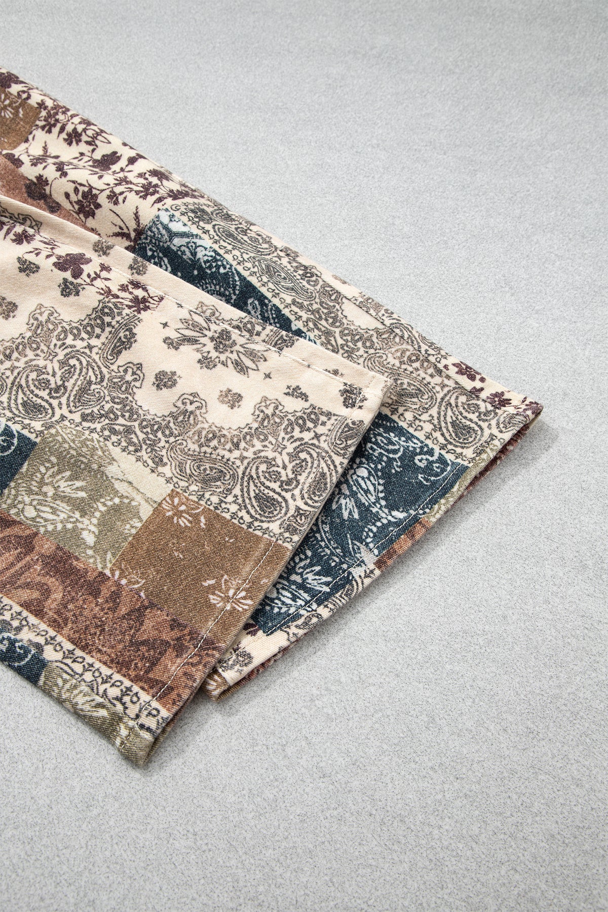 Khaki Patchwork Print Casual Shift Jeans