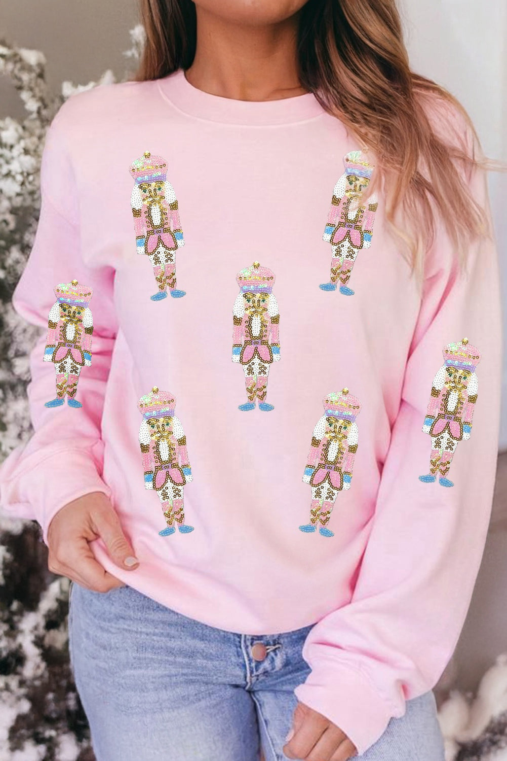 Pink Sequin Nutcracker Christmas Pullover Sweatshirt