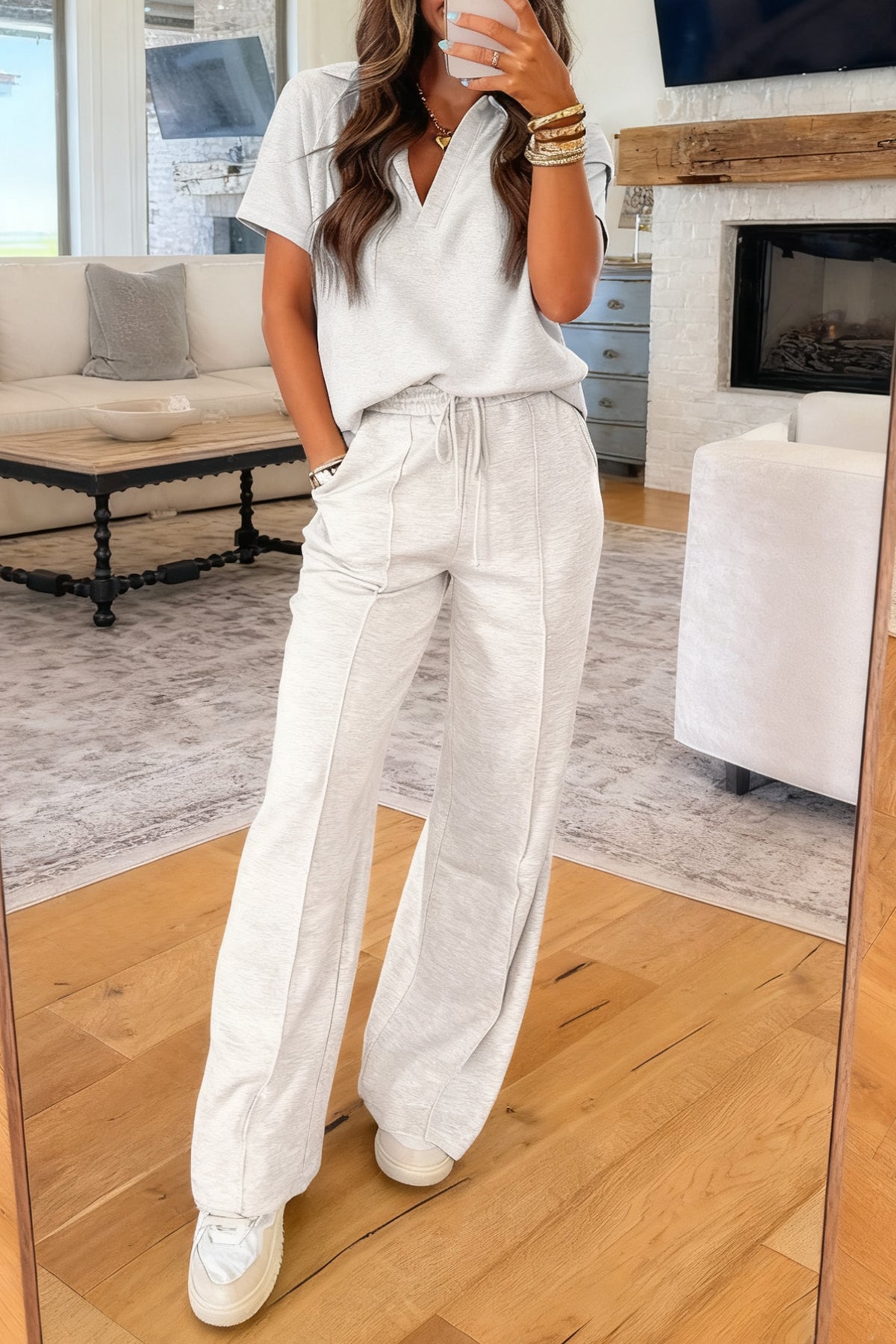 Light Grey Polo Tee Casual Pant Set