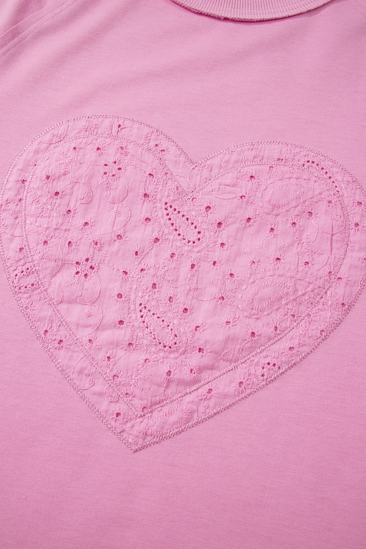 Pink Paisley Broderie Anglaise Valentine Heart Pattern Long Sleeve Patchwork Top