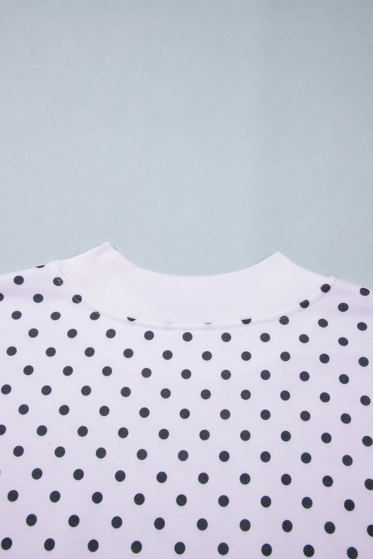 White Polka Dot Ribbed Stand Neck Plus Size Casual Sweatshirt